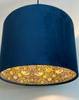 Navy Velvet & Navy Strawberry Thief Double Sided Drum Lampshade | Handmade Ceiling Light Shade | Bespoke UK