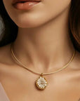 Dance of Stamens Necklace Midi, Gold plated Hollow Bezel with Fresh Water Pearls