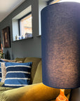Navy Cotton Lampshade | Extra Tall Cylinder Ceiling Light Shade | Bespoke Handmade UK