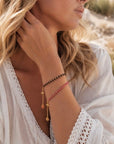 Athena Gem Beaded Adjustable Slider Bracelet Fuchsia Chalcedony