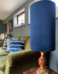 Navy Velvet cylinder lampshade, extra tall lampshade