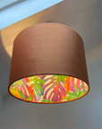 Velvet & Multicoloured Leaves Double Sided Drum Lampshade | Handmade Ceiling Light Shade | Bespoke UK