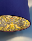 Purple Velvet & Navy Strawberry Thief Double Sided Drum Lampshade | Handmade Ceiling Light Shade | Bespoke UK