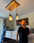 Triple Wooden Beam Chandelier - Norwegian Spruce Cluster Pendant Light