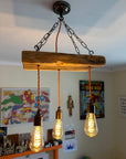 Triple Wooden Beam Chandelier - Norwegian Spruce Cluster Pendant Light