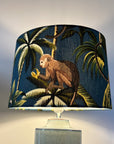 Teal Jungle Monkey Cotton French Drum Lampshade | Handmade Ceiling Light Shade | UK