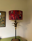 Cerise pink botanical velvet drum lampshade / ceiling shade, with a white lining