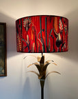 Cerise pink botanical velvet drum lampshade / ceiling shade, with a white lining
