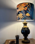 Floral midnight velvet, drum lampshade /ceiling shade with a white lining