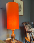 Bright Orange Cotton Lampshade | Extra Tall Cylinder Ceiling Light Shade | Bespoke Handmade UK