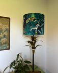 Jungle velvet in black, drum lampshade /ceiling shade with a white lining