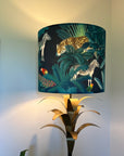 Jungle velvet in black, drum lampshade /ceiling shade with a white lining