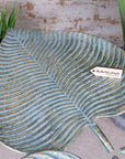 Luxury Ramai Three Leaf Side Table, stylish boho decor with green and gold finish, nature-inspired metal accent table by Maravi at brixbailey.com
