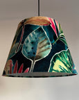 Multicoloured Rainforest Leaves Velvet French Drum Lampshade | Handmade Ceiling Light Shade | UK