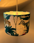 Jungle velvet in white, drum lampshade /ceiling shade with a white lining