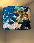 Jungle velvet in white, drum lampshade /ceiling shade with a white lining