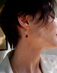 Charis Double Gemstone Earrings Rose Quartz & Ruby