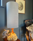 Grey velvet cylinder lampshade, extra tall lampshade