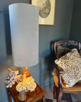 Grey velvet cylinder lampshade, extra tall lampshade