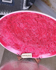 Luxury Paluru fuchsia pink large decorative bowl, handcrafted wooden henna-style floral centerpiece, trending home decor accent by Maravi at brixbailey.com