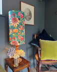 Summer garden Velvet cylinder lampshade, in teal, extra tall lampshade