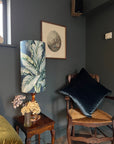 Tripura midnight Leaves Velvet cylinder lampshade, extra tall lampshade