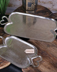 Luxury heart-handle serving trays set, elegant distressed silver aluminium trays for stylish hosting, best-selling decorative serving ware by Maravi at brixbailey.com