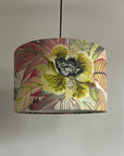 Floral pastel velvet, drum lampshade /ceiling shade with a white lining