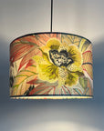 Floral pastel velvet, drum lampshade /ceiling shade with a white lining