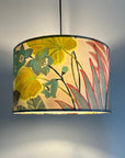 Floral pastel velvet, drum lampshade /ceiling shade with a white lining