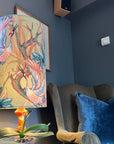 Crane Birds Velvet Lampshade | Extra Tall Cylinder Ceiling Light Shade | Bespoke Handmade UK
