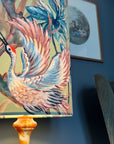 Crane Birds Velvet Lampshade | Extra Tall Cylinder Ceiling Light Shade | Bespoke Handmade UK