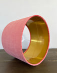 Coral textured velvet drum lampshade/ ceiling shade with a metallic brushed gold lining