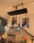 Matt Black Canopy Wooden Beam Chandelier