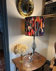 Black botanical velvet drum lampshade /ceiling shade with a white lining