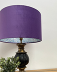 Purple Velvet & William Morris Blue Willow Leaves Double Sided Drum Lampshade | Handmade Ceiling Light Shade | Bespoke UK