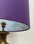 Purple Velvet & William Morris Blue Willow Leaves Double Sided Drum Lampshade | Handmade Ceiling Light Shade | Bespoke UK