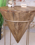 Tamia wooden cone unique side table, luxury handcrafted mango wood accent table with gold metal frame, stylish modern rustic decor by Maravi at brixbailey.com