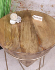 Luxury Tamia wooden cone side table, handcrafted mango wood with gold metal frame, stylish unique accent piece for living room or bedroom by Maravi at brixbailey.com