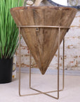 Tamia unique wooden cone side table, luxury handcrafted mango wood and gold metal accent piece, stylish modern rustic home decor by Maravi at brixbailey.com