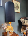 Black velvet cylinder lampshade, extra tall lampshade