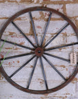 Sawali rustic wheel hanging ornament, industrial metal decor, premium rustic charm, stylish weathered wall art, best-selling focal point by Maravi at brixbailey.com