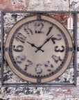 Premium industrial wall clock, rugged metal frame with laser-cut face, vintage-inspired hands, bold numerals, stylish home decor by Maravi at brixbailey.com