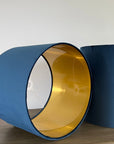 Navy velvet drum lampshade/ ceiling shade with a metallic brushed gold lining