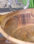 Luxury large wooden fruit bowl, handcrafted mango wood with unique three-point design, stylish rustic kitchen decor, best-selling serving bowl by Maravi at brixbailey.com