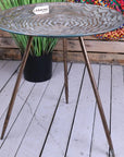 Luxury gold tripod side table, stylish vintage accent table for living room, bedroom decor, antique patina metal side table by Maravi at brixbailey.com