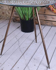 Luxury gold tripod side table, stylish vintage accent table for home decor, elegant lightweight metal side table with antique finish by Maravi at brixbailey.com