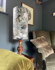 Peacock, butterfly Velvet cylinder lampshade, in grey, extra tall lampshade