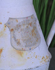 Vintage decorative jug, shabby chic distressed metal rustic home decor, white ornamental vase for dried flowers, stylish farmhouse accent piece by Maravi at brixbailey.com