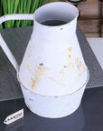Vintage shabby chic decorative jug, rustic metal flower vase, white distressed home decor, elegant ornament for living room or kitchen by Maravi at brixbailey.com